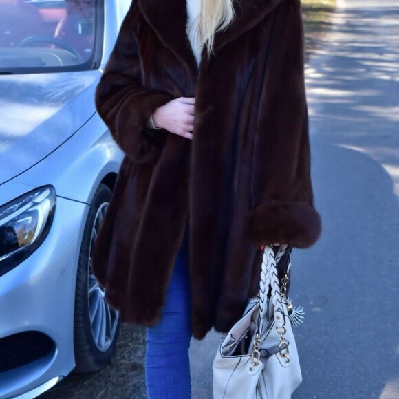 LAFURIA~ROYAL SAGA~BROWN~REAL MINK FUR~COAT/PONCHO~JACKET~LADIES L (10/12)~NWT - Picture 7 of 16